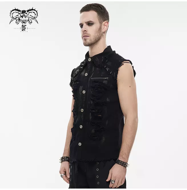 Gothic Ripped Ring Detail Sleeveless Shirt