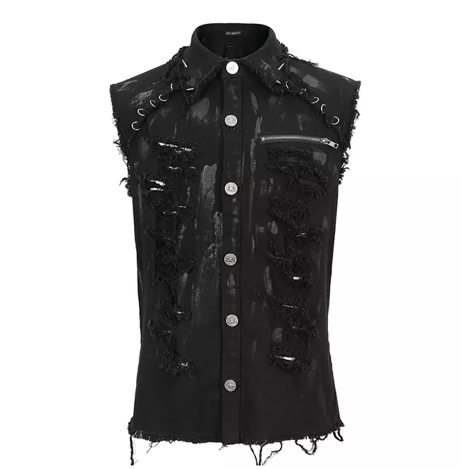 Gothic Ripped Ring Detail Sleeveless Shirt