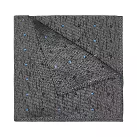 Grey Pocket Square with Black and Blue Dots