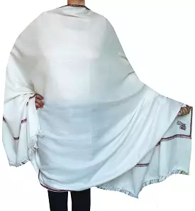 Hand Embroidered Wool Shawl Womens Gift (Off-White)