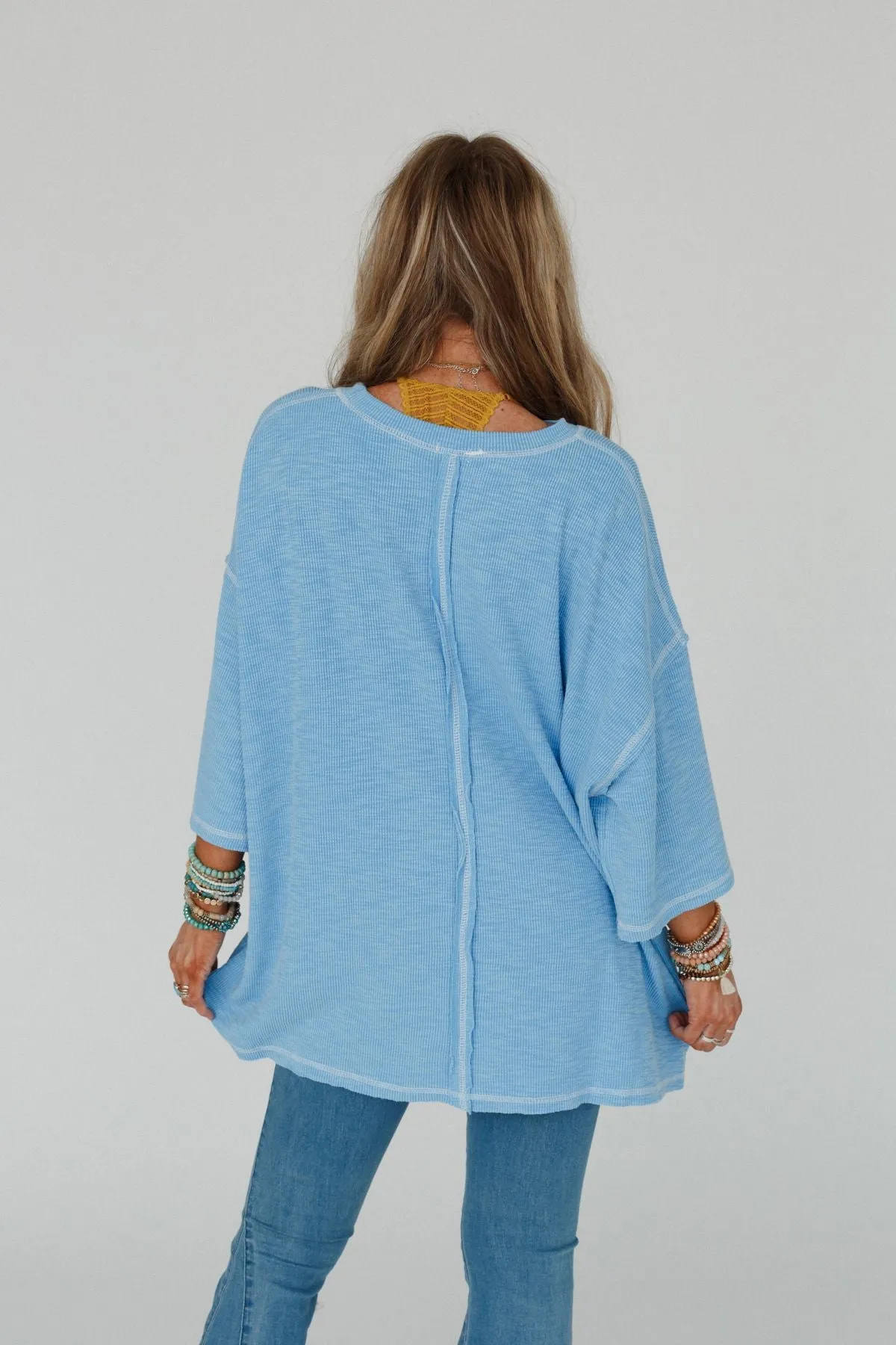 Heavens Hug Oversized Ribbed Top - Blue