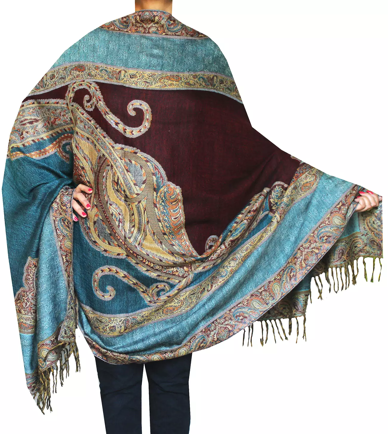 Indian Paisley Shawl Wraps Women's Wool Shawl (82 x 42 inches)