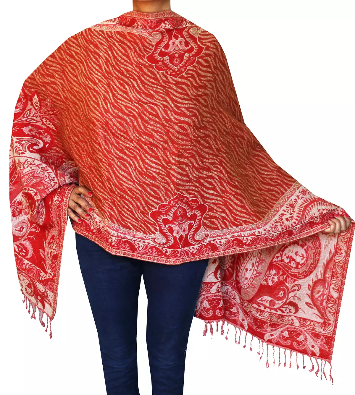 Jamawar Boiled Wool Shawl Scarf Womens Wrap India Clothing (76 x 28 inches)