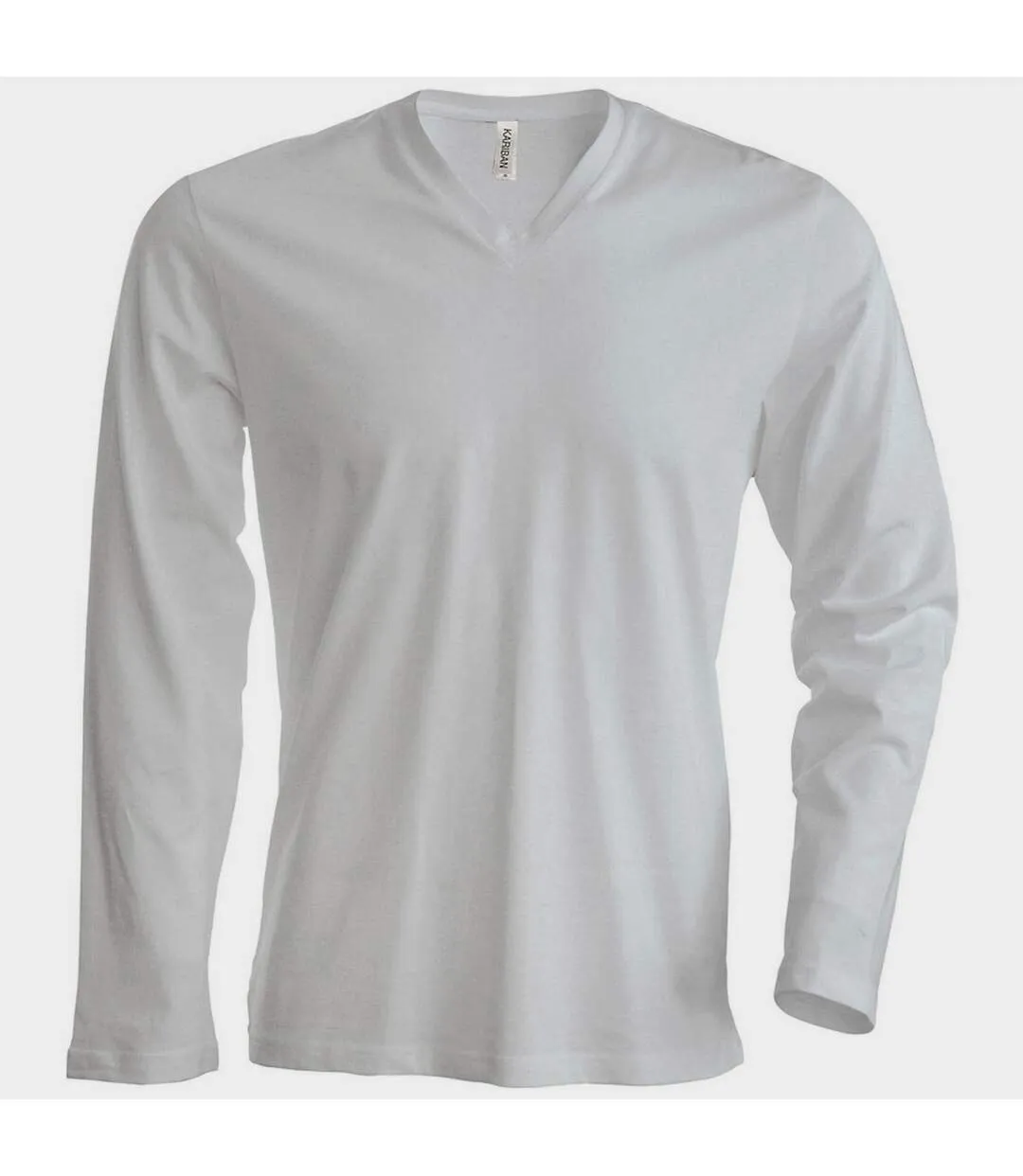 Kariban Mens Slim Fit Long Sleeve V Neck T-Shirt (White) - UTRW708