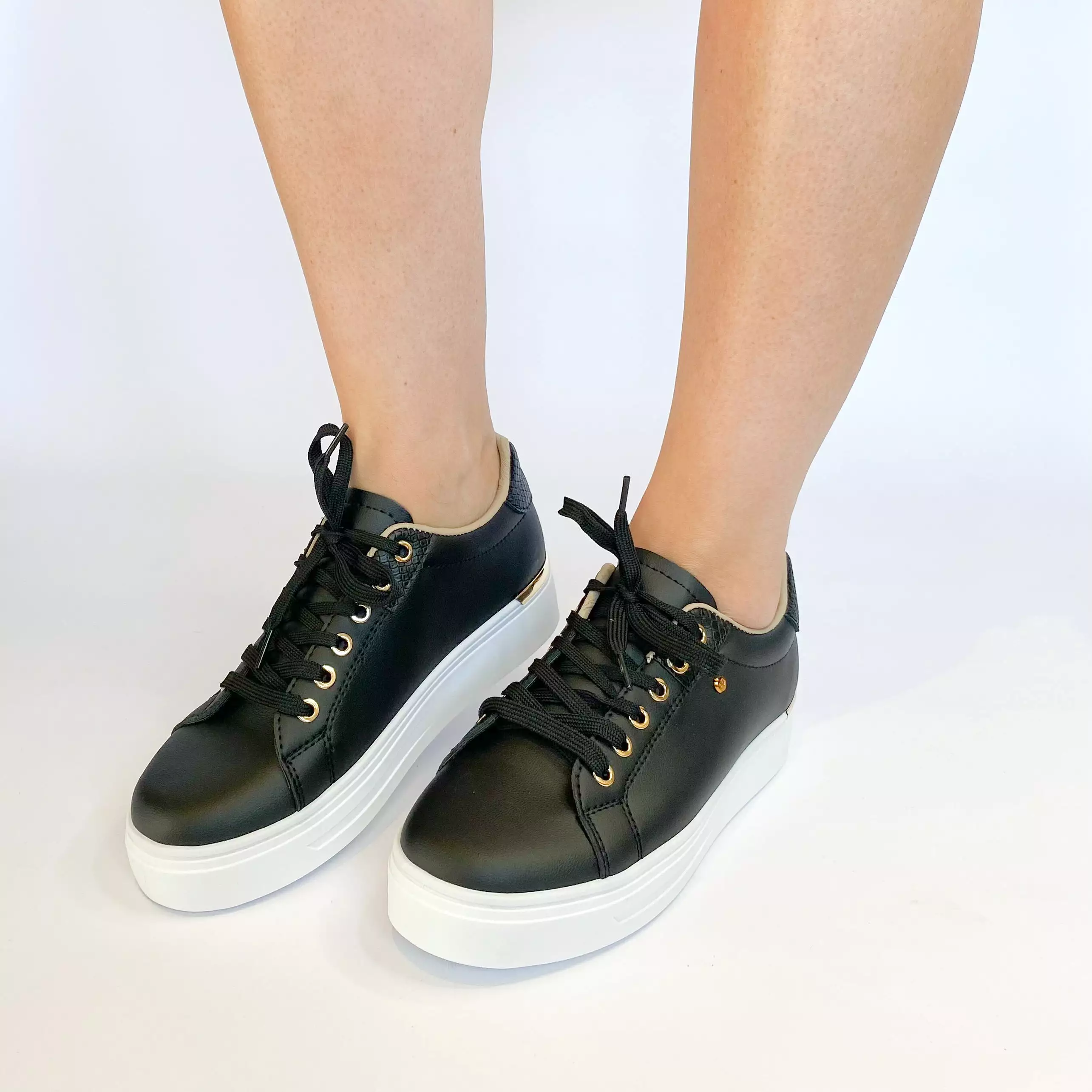 KG black with gold eyelet sneaker