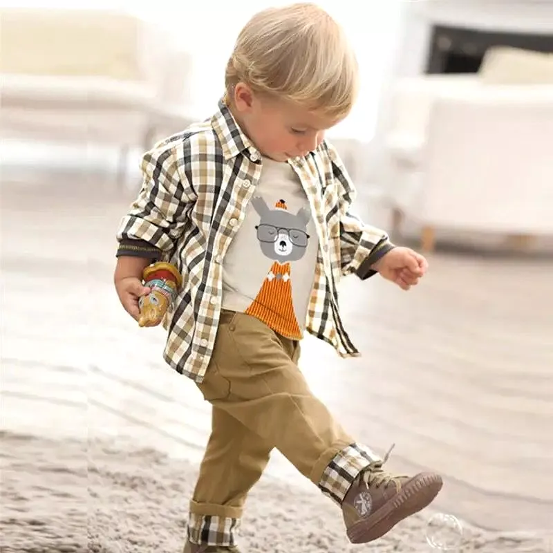 Kids BoysClothes Children Plaid Coat+T-Shirt+Pants 3pcs Baby Suits Toddler Boy Clothing Spring Autumn Outerwear Costume S4194474