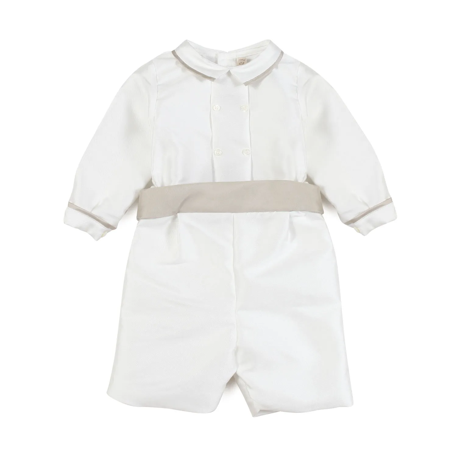 La Stupenderia White And Taupe Romeo Romper For Baby Boy