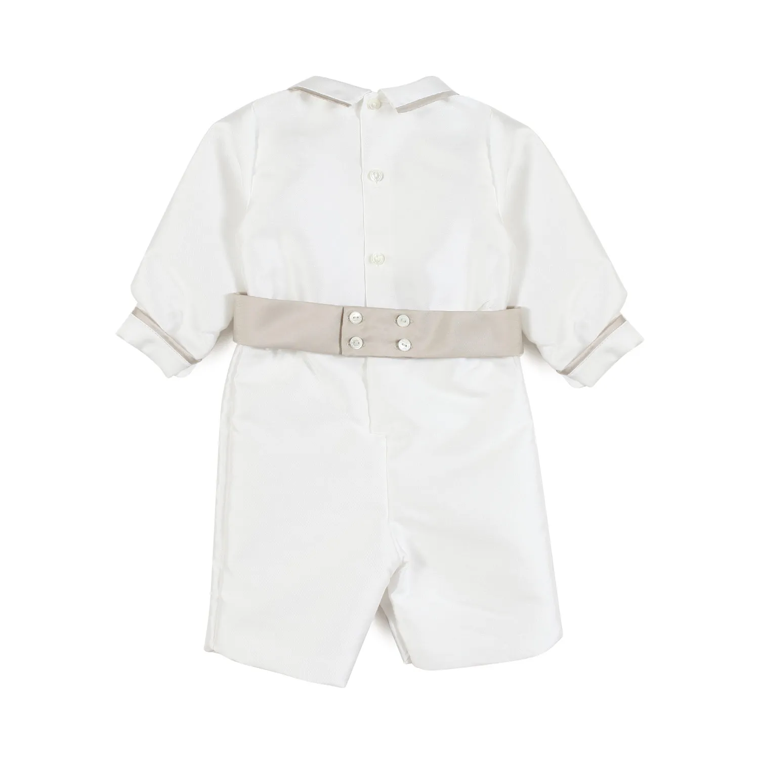 La Stupenderia White And Taupe Romeo Romper For Baby Boy