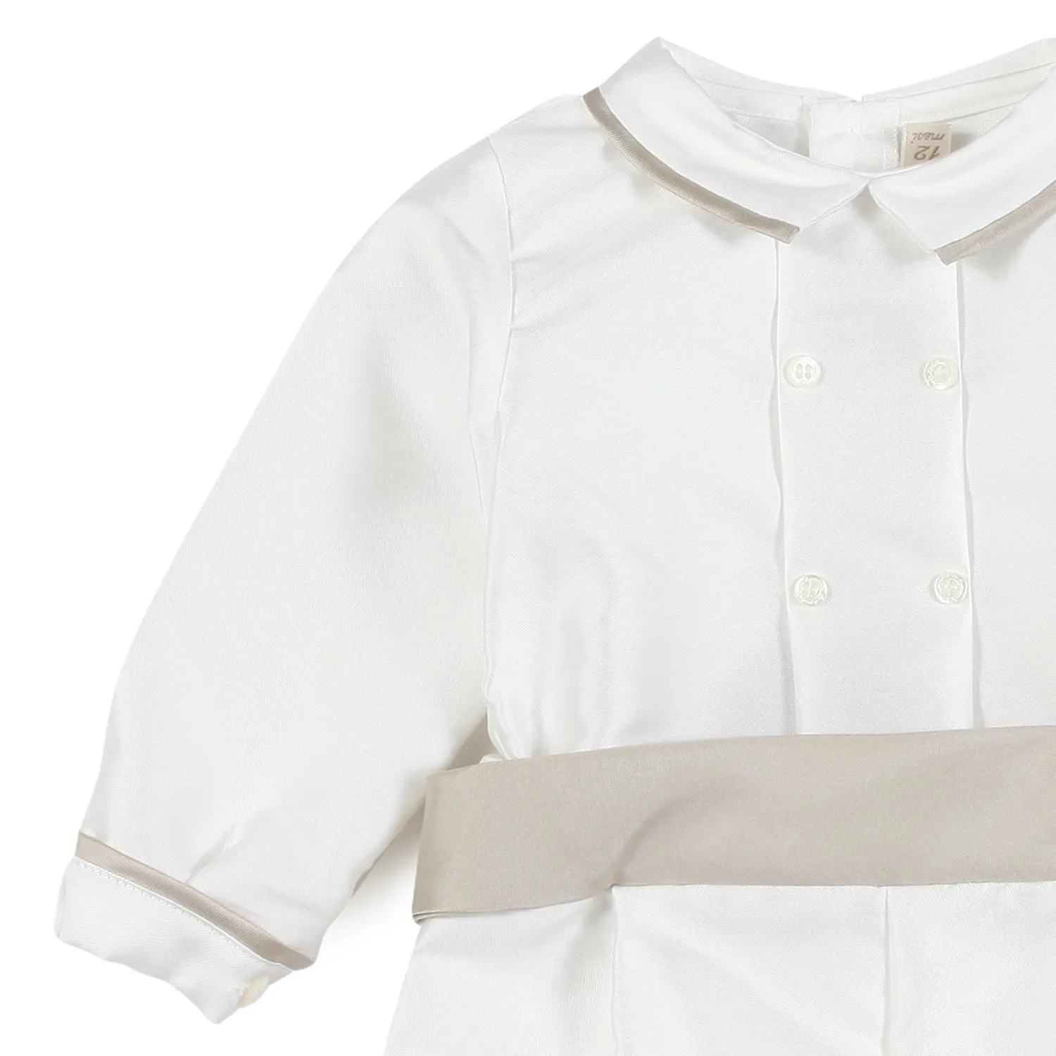 La Stupenderia White And Taupe Romeo Romper For Baby Boy