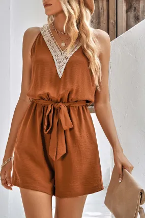 Lacework V Neck Tie-waist Rompers