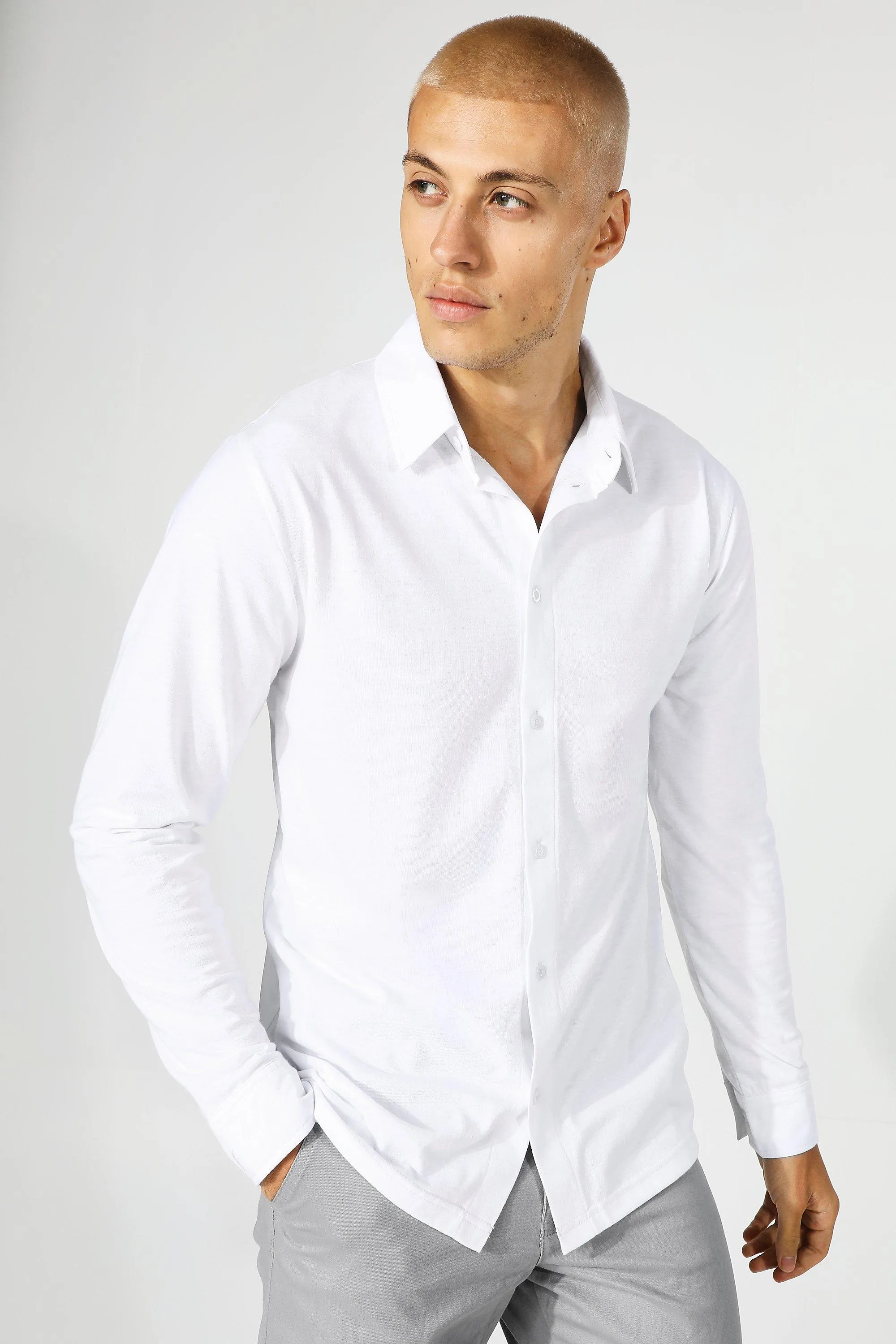 Long Sleeve Slim Fit Jersey Shirt | boohooMAN UK