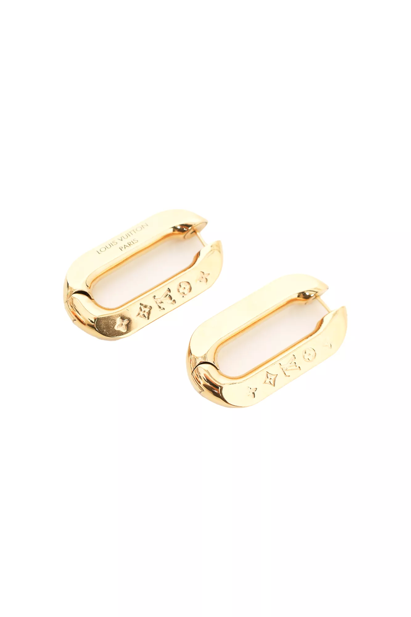 Louis Vuitton Gold Tone Monogram Edge Hoop Earrings