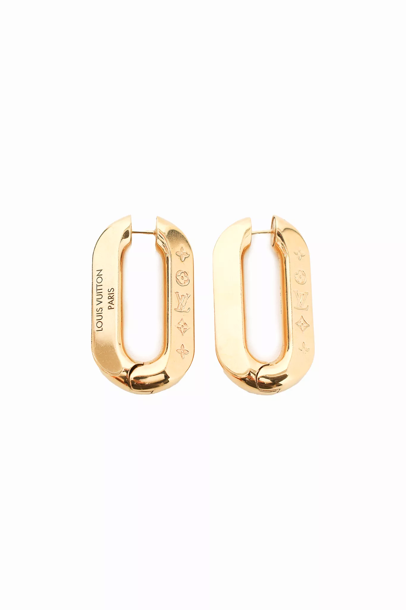 Louis Vuitton Gold Tone Monogram Edge Hoop Earrings