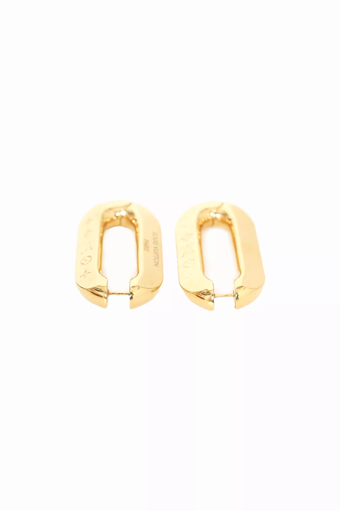 Louis Vuitton Gold Tone Monogram Edge Hoop Earrings