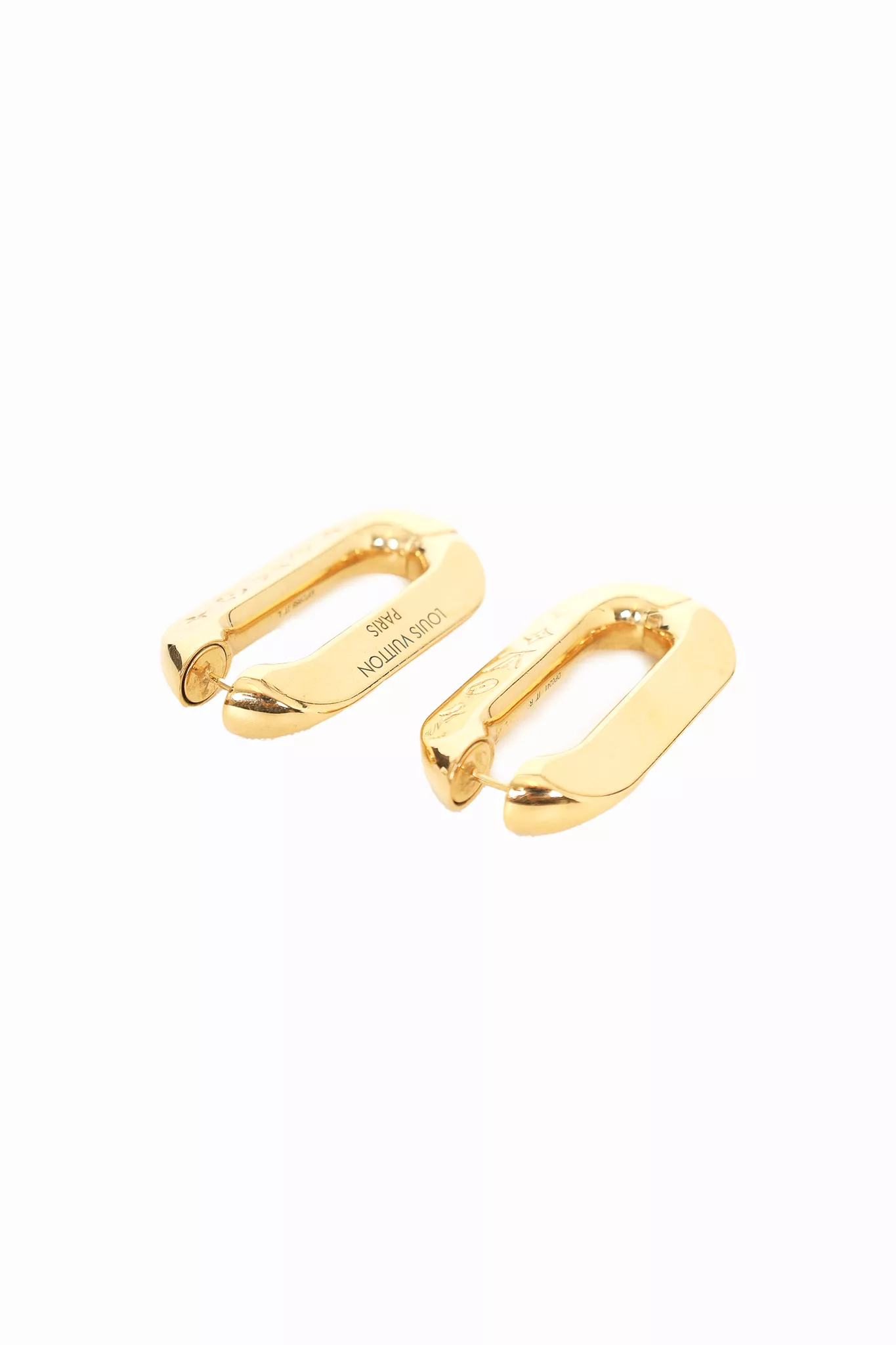 Louis Vuitton Gold Tone Monogram Edge Hoop Earrings