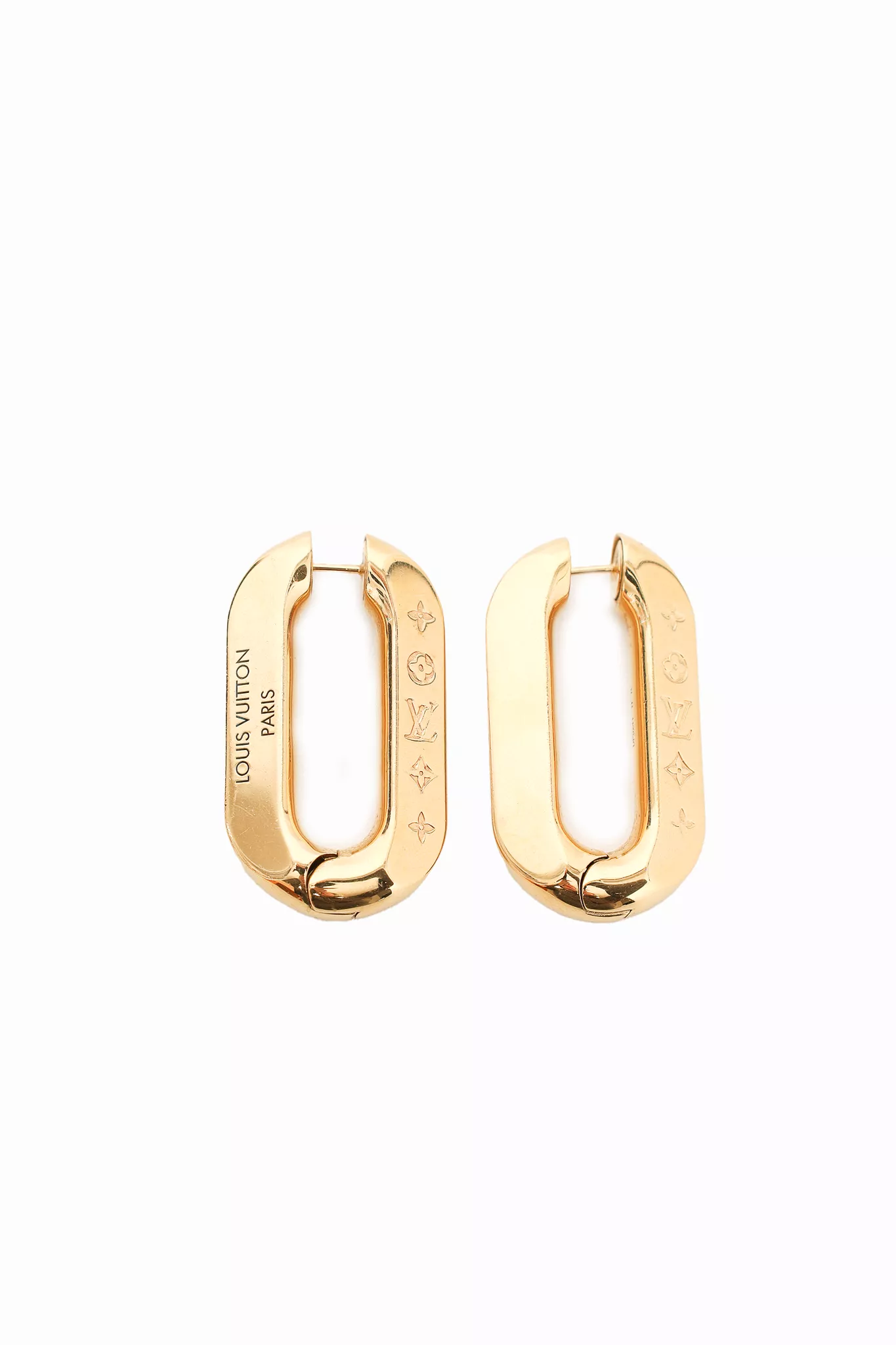 Louis Vuitton Gold Tone Monogram Edge Hoop Earrings