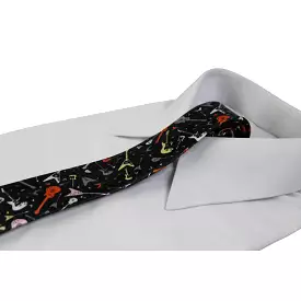 Mens Black With Coloured Guitars 5cm Skinny Neck Tie