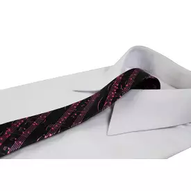 Mens Black With Pink Musical Notes 5cm Skinny Neck Tie