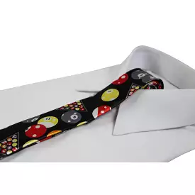 Mens Black With Snooker Balls Billards 5cm Skinny Neck Tie