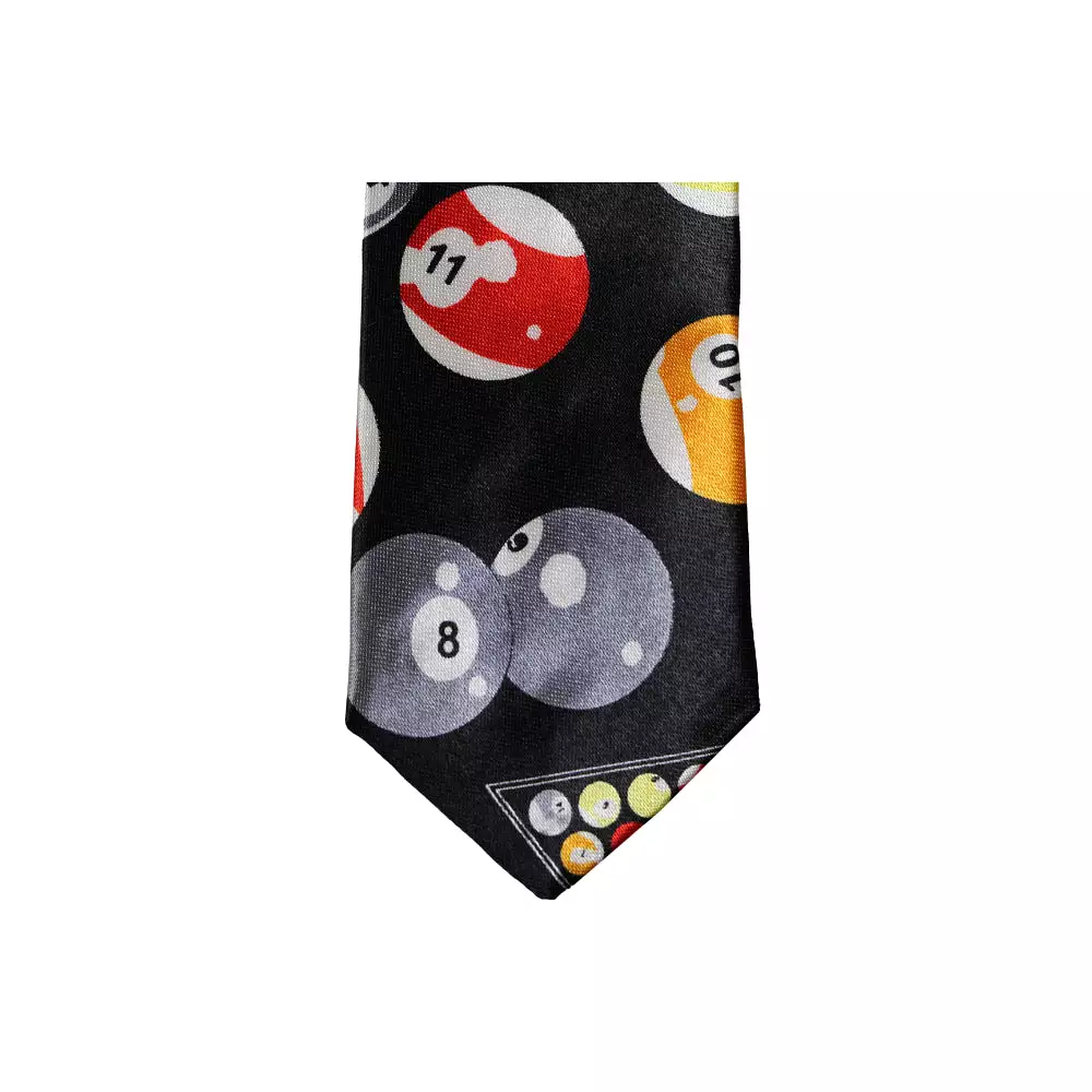 Mens Black With Snooker Balls Billards 5cm Skinny Neck Tie