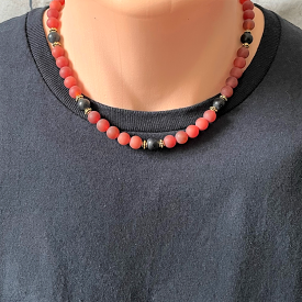 Mens Matte Carnelian and Matte Black Onyx Beaded Necklace