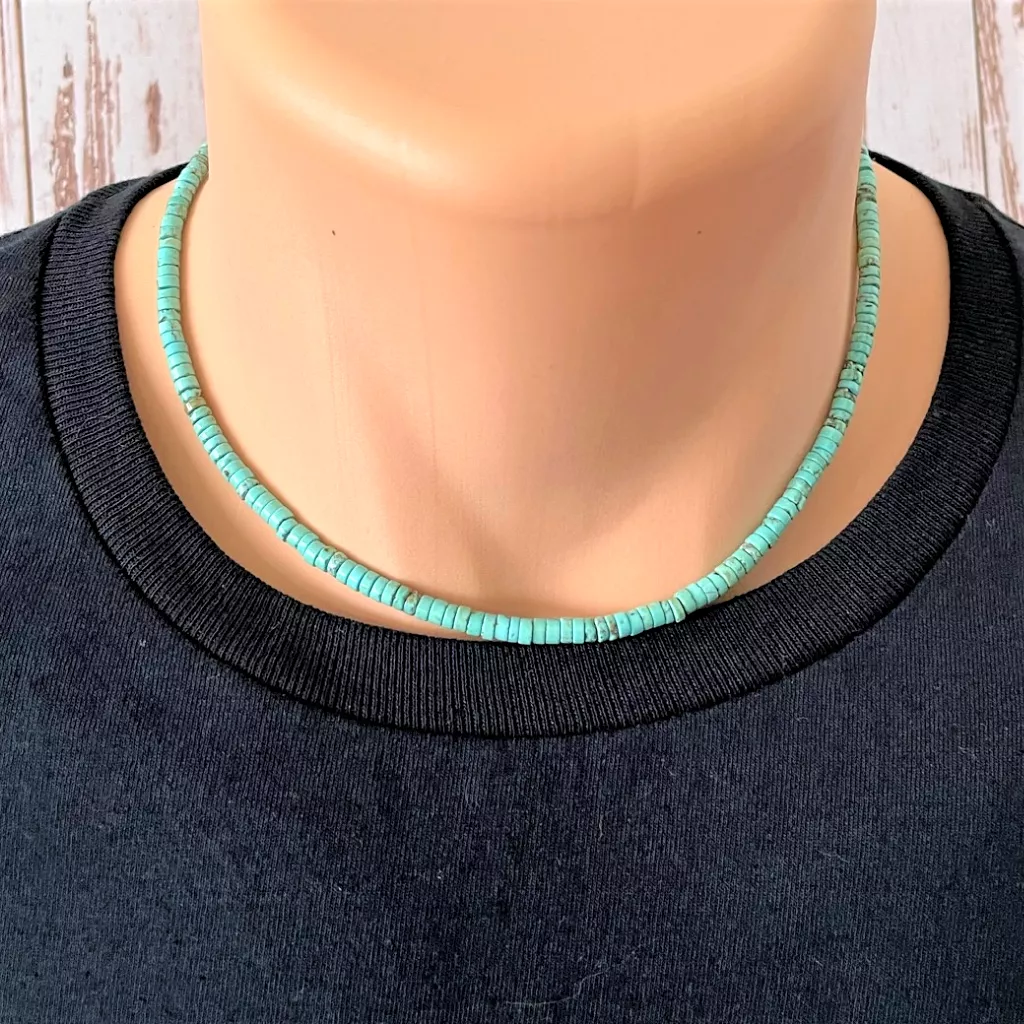 Mens Turquoise Rondelle Beaded Necklace