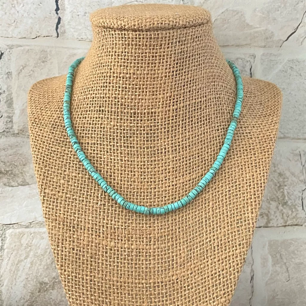 Mens Turquoise Rondelle Beaded Necklace