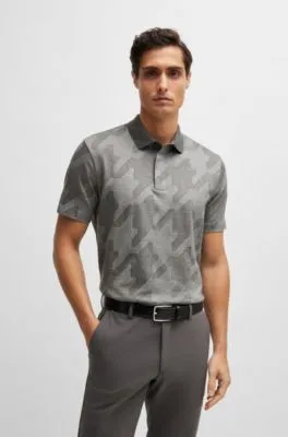 Mercerized-cotton slim-fit polo shirt with houndstooth jacquard