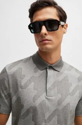 Mercerized-cotton slim-fit polo shirt with houndstooth jacquard