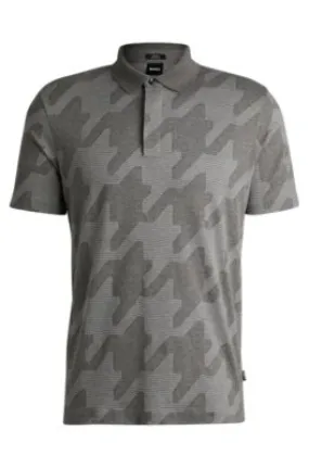 Mercerized-cotton slim-fit polo shirt with houndstooth jacquard