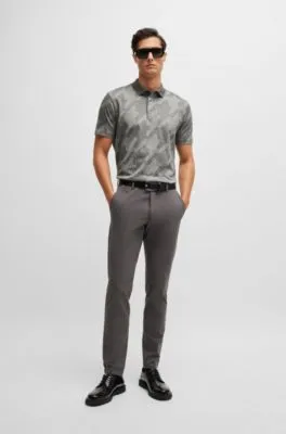 Mercerized-cotton slim-fit polo shirt with houndstooth jacquard