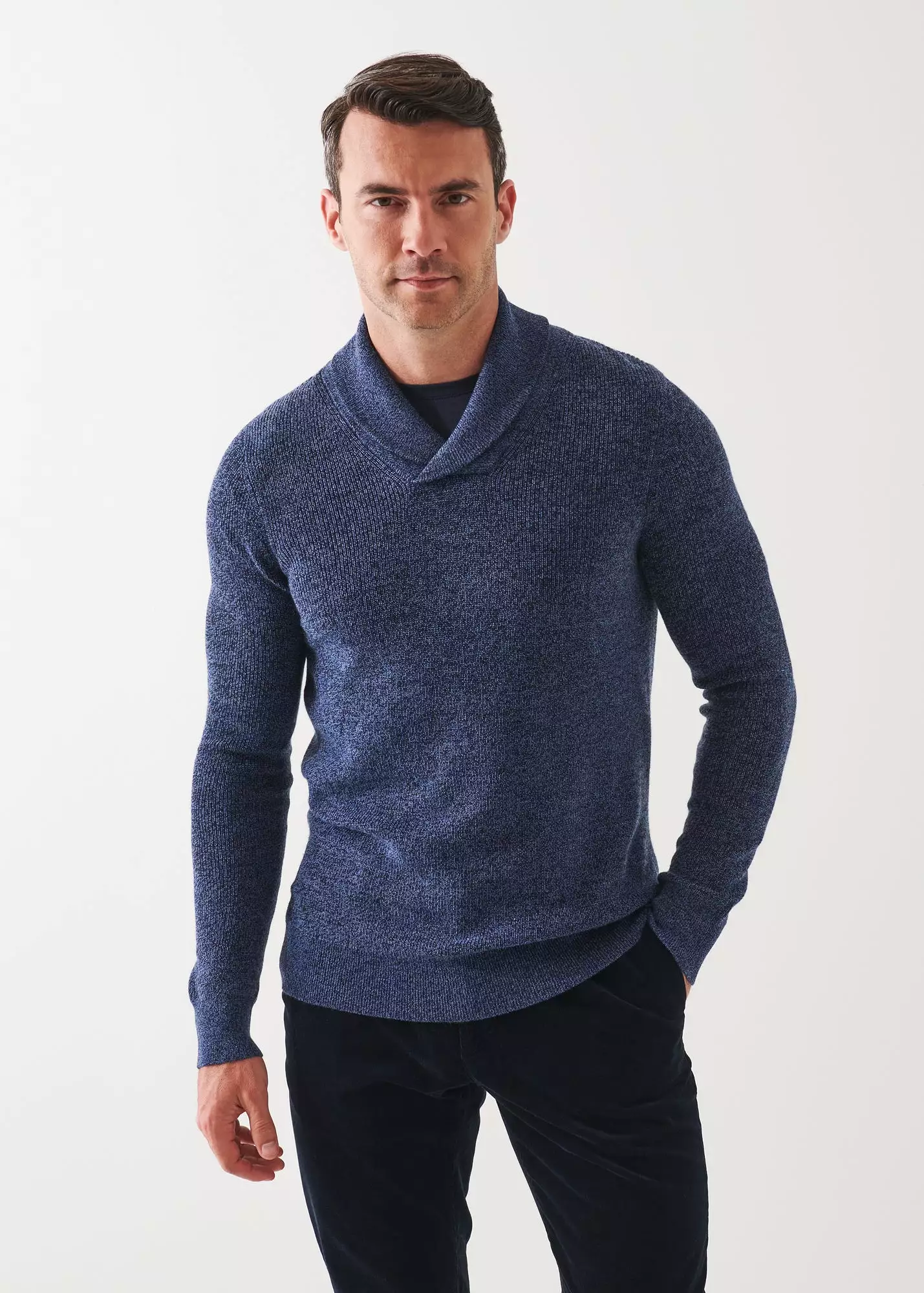 MERINO WOOL SHAWL COLLAR  SWEATER