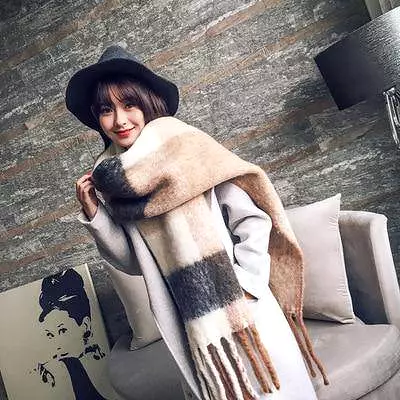 Mingjiebihuo Korean New Fashion Long Women's Scarf Shawl Warm Thick Fringed