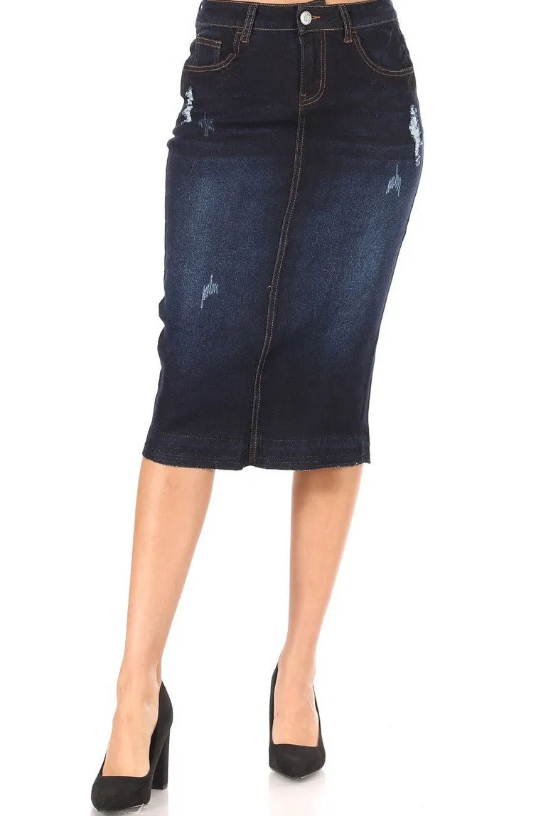 Molly Indigo Wash Jean Skirt- Ripped Effect