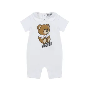 Moschino White Short Romper Gift Set With Teddy Bear