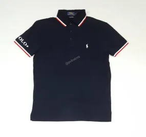 Nwt Polo Ralph Lauren Navy Spell Out On Sleeve & Collar Custom Slim Fit Polo