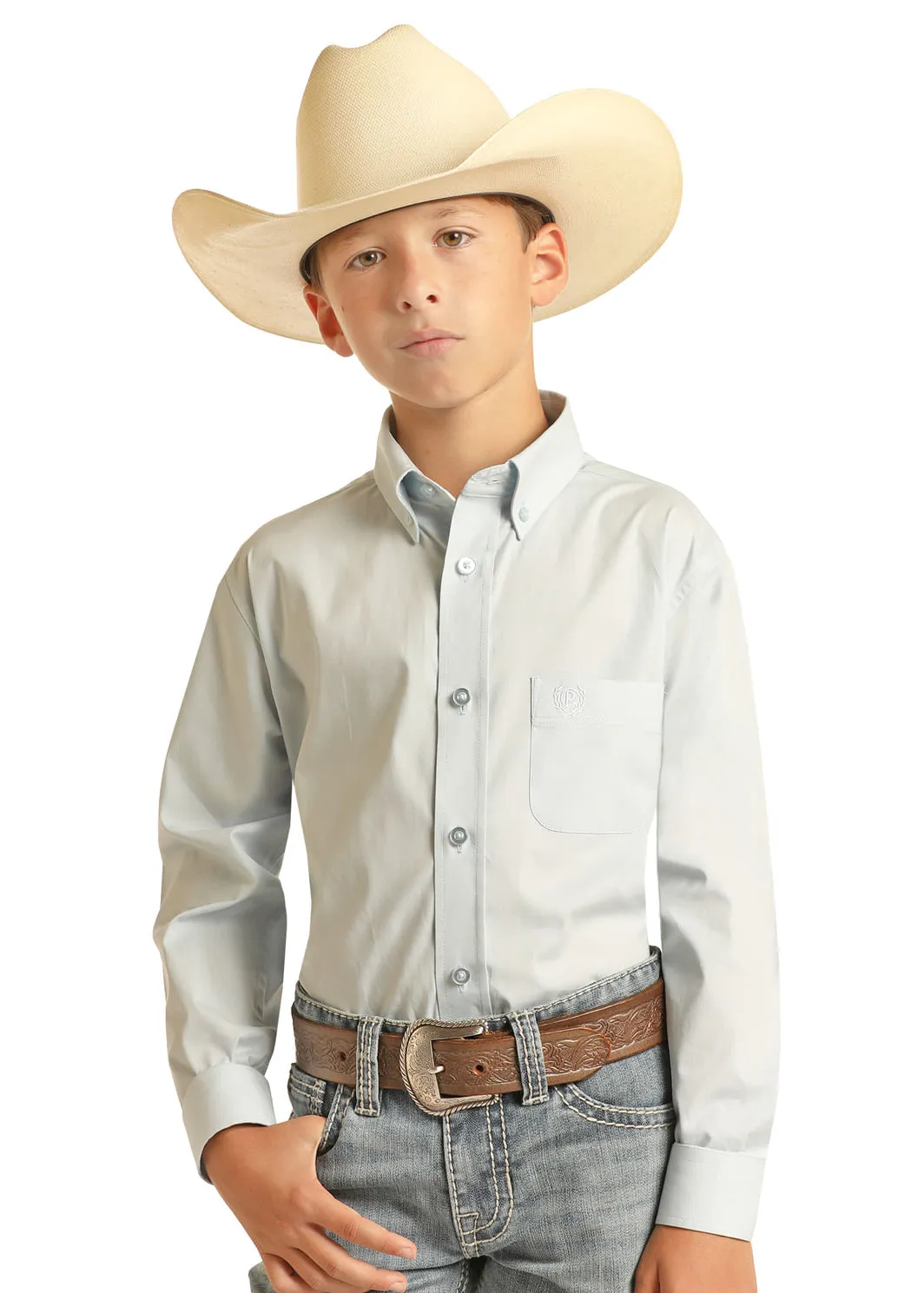 Panhandle Slim Boys Aqua Long Sleeve Shirt