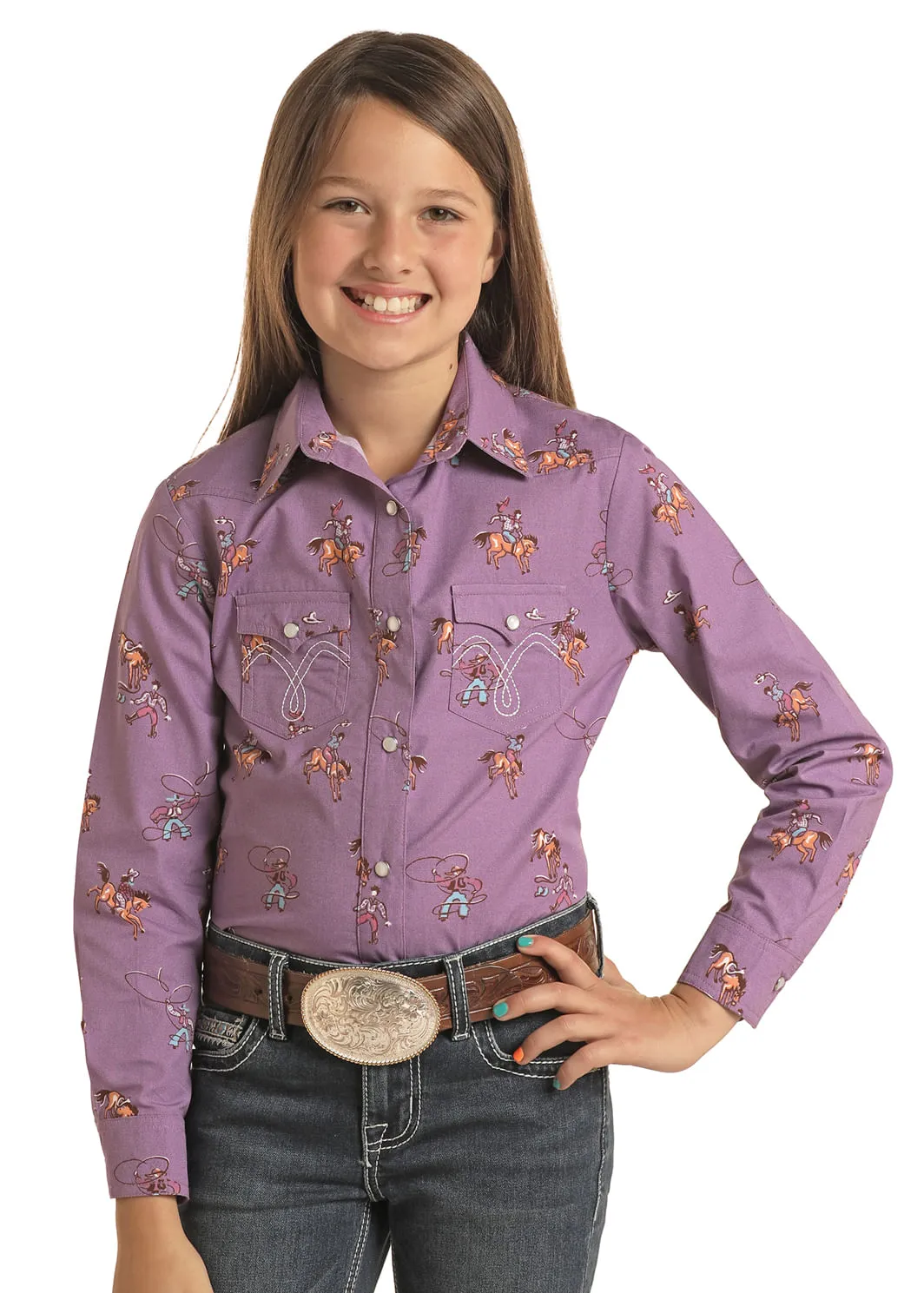 Panhandle Slim Girls Grape Printed Long Sleeve Shirt