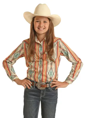 Panhandle Slim Girls Orange Aztec Long Sleeve Shirt