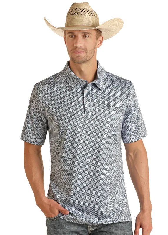 Panhandle Slim Men's Blue Geo Print Short Sleeve Polo Shirt