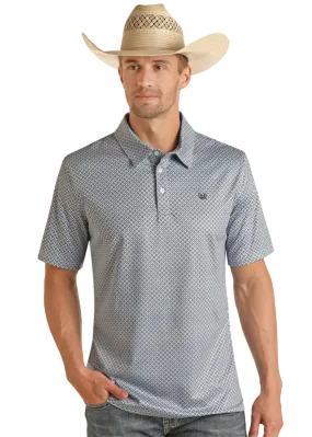 Panhandle Slim Men's Blue Geo Print Short Sleeve Polo Shirt