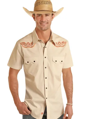 Panhandle Slim Mens Orange Embroidered Short Sleeve Shirt