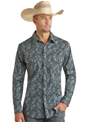 Panhandle Slim Men's Rock N Roll Paisley Print Long Sleeve Snap Front Western Shirt