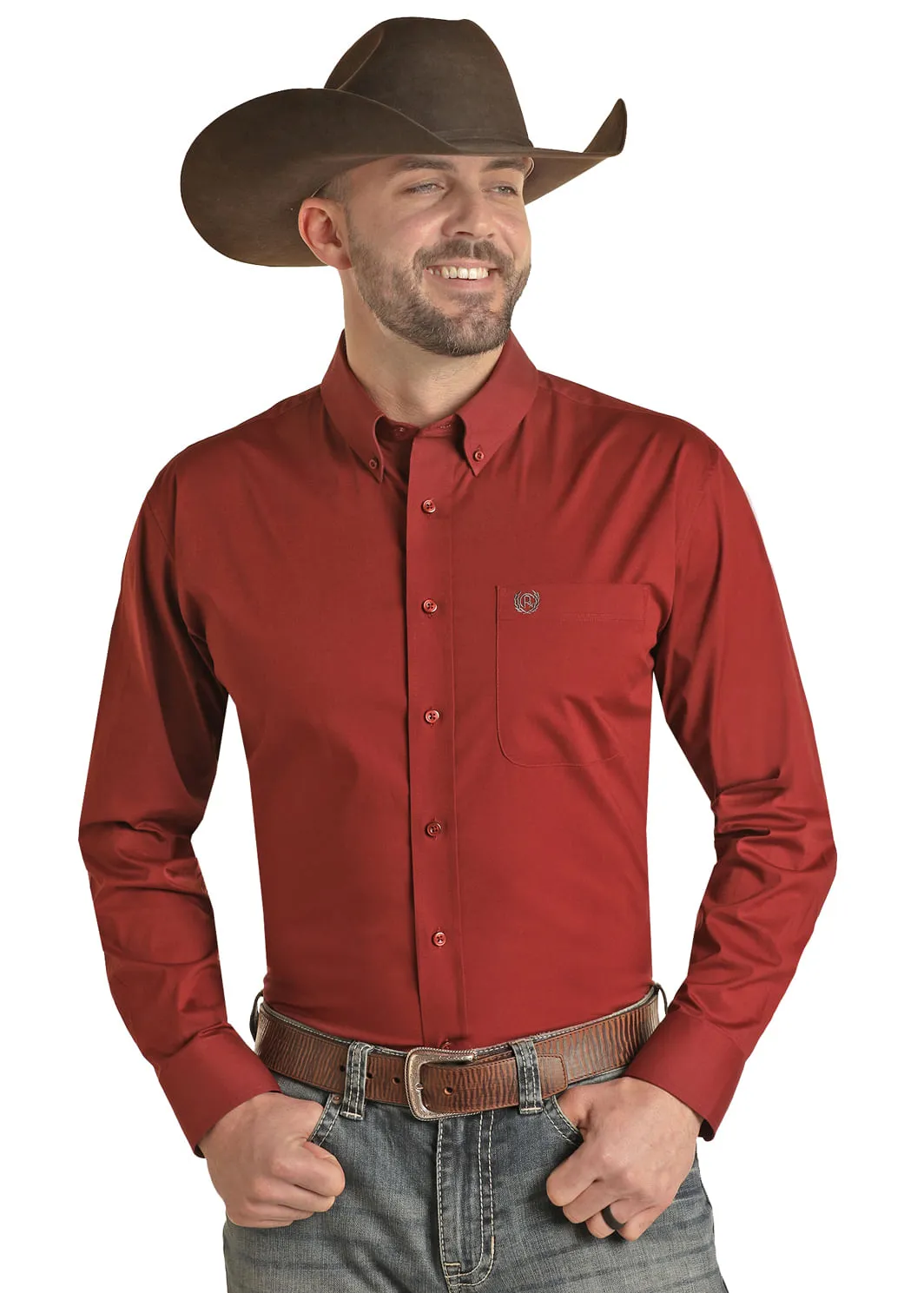 Panhandle Slim Mens Solid Red Long Sleeve Shirt