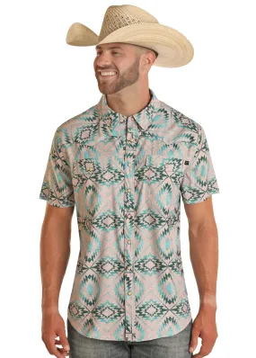 Panhandle Slim Mens Teal Aztec Tek Short Sleeve Shirt