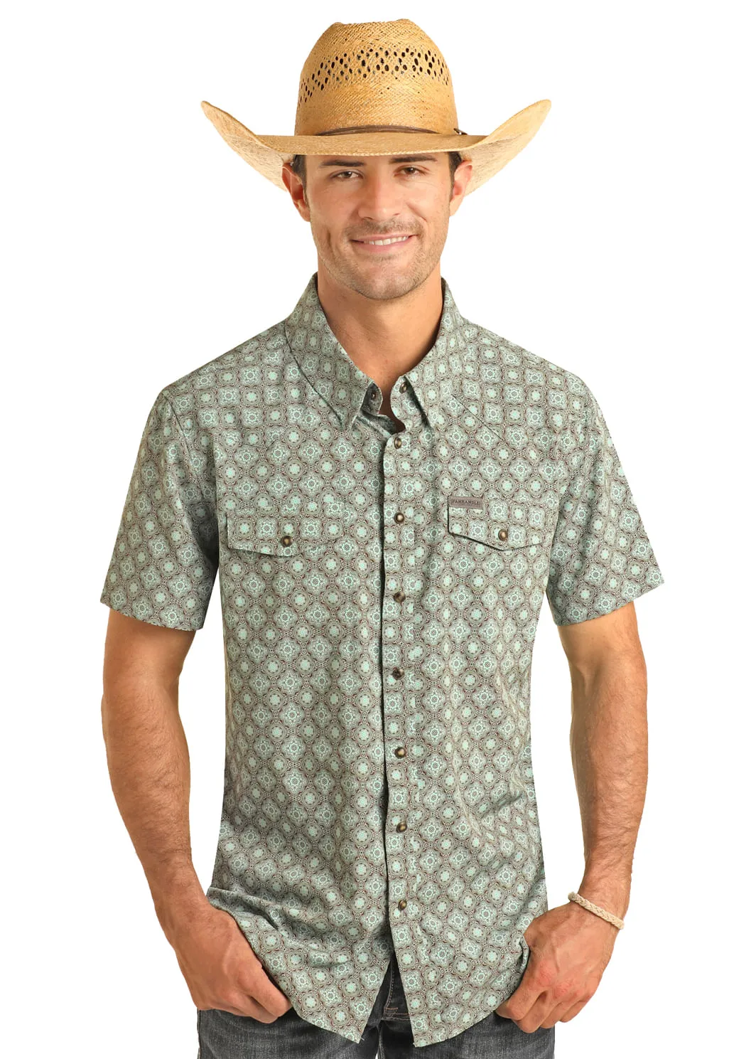 Panhandle Slim Mens Turquoise Medallion Short Sleeve Shirt