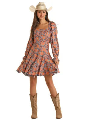 Panhandle Slim Womens Floral Blouson Long Sleeve Dress