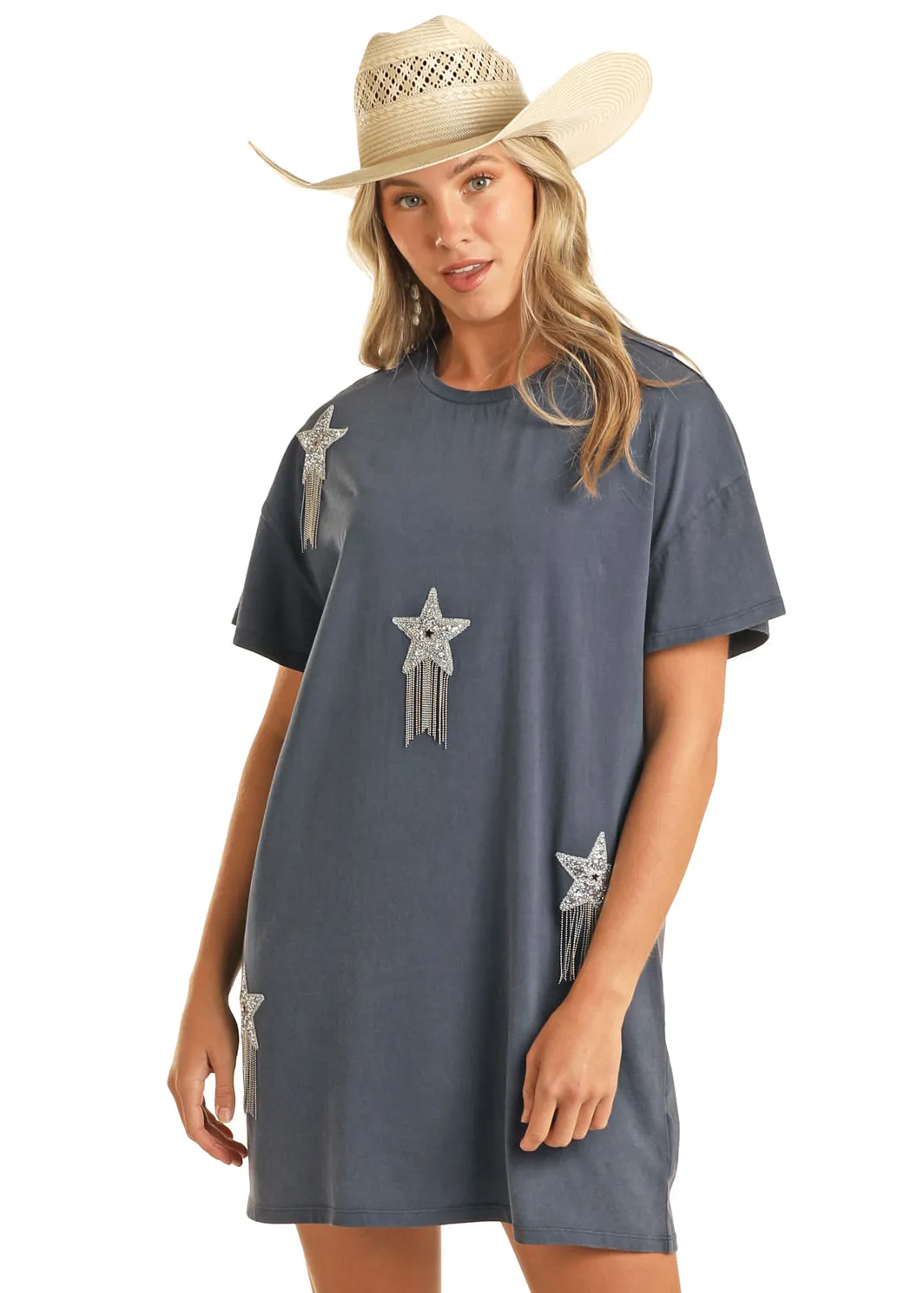 Panhandle Slim Womens Rhinestone Star T-Shirt Dress