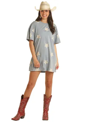 Panhandle Slim Womens Star Print Blue T-Shirt Dress