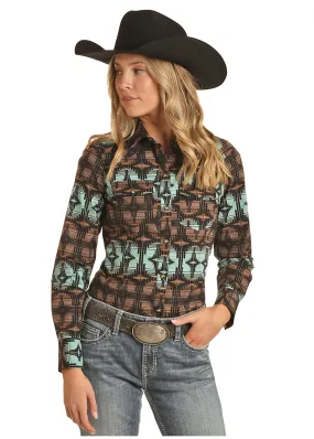 Panhandle Slim Womens Teal Aztec Long Sleeve Shirt